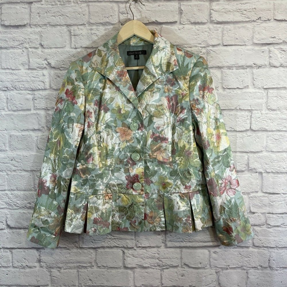 Lafayette 148 Blazer 14 Shimmer Floral Jacket Coat